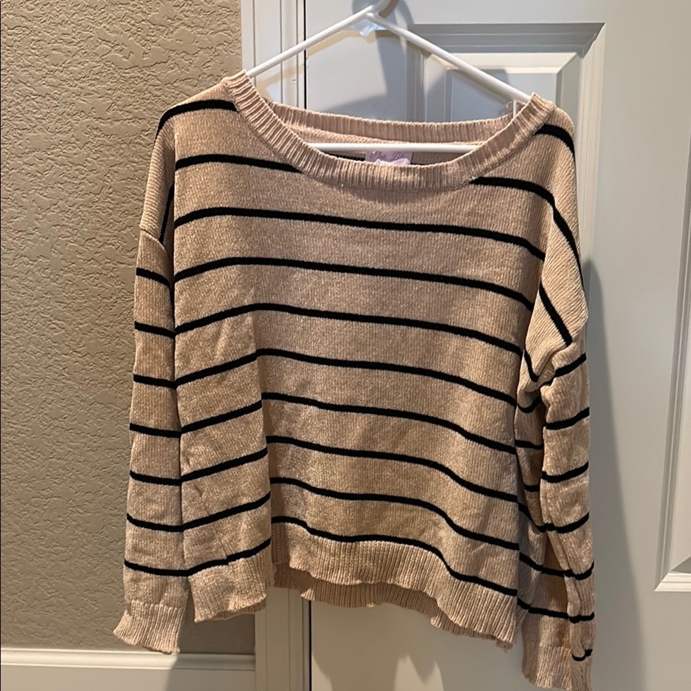 Pink Lily Beige and Black Striped Sweater